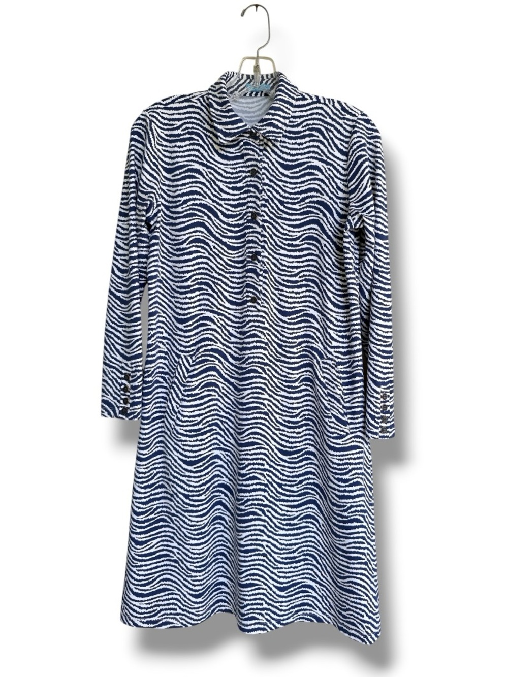 J. McLaughlin Catalina Cloth Navy/White Wave Print Pullover Shirtdress Small